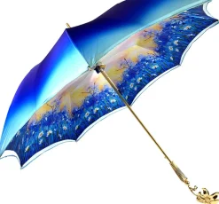 Ombrello azzurro sfumato, stampa margherite