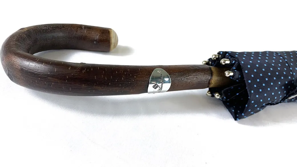 Ombrello Blu e azzurro elegante con Legno di Castagno Naturale curvato