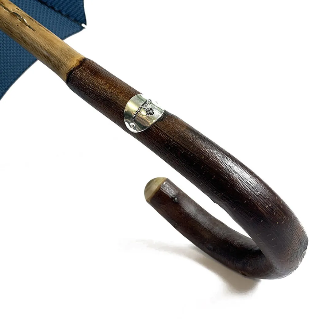 Ombrello Blu e azzurro elegante con Legno di Castagno Naturale curvato