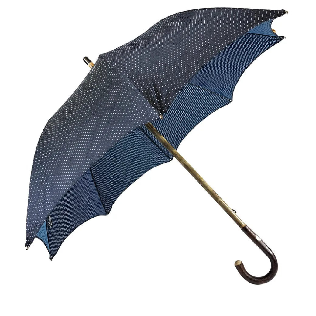 Ombrello Blu e azzurro elegante con Legno di Castagno Naturale curvato
