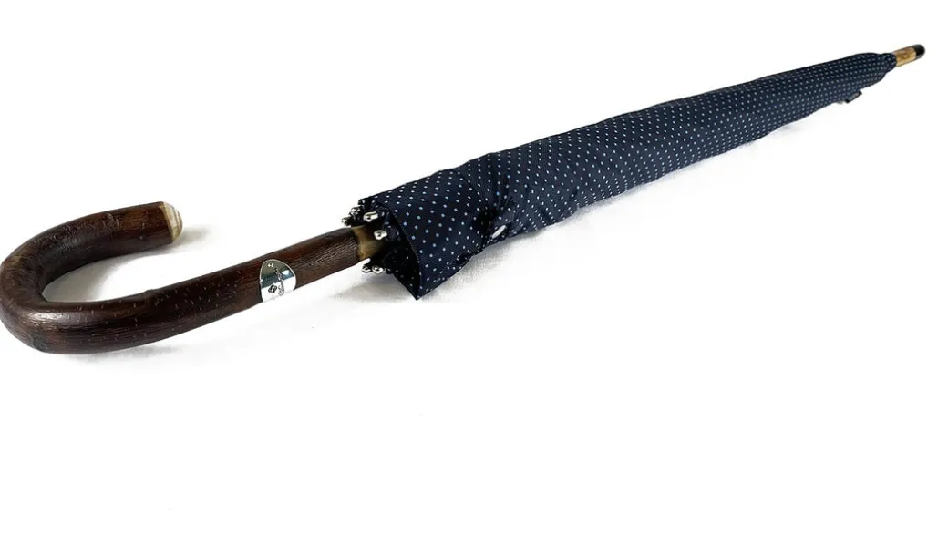 Ombrello Blu e azzurro elegante con Legno di Castagno Naturale curvato
