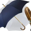 Ombrello Blu navy con legno di castagno naturale curvato a mano
