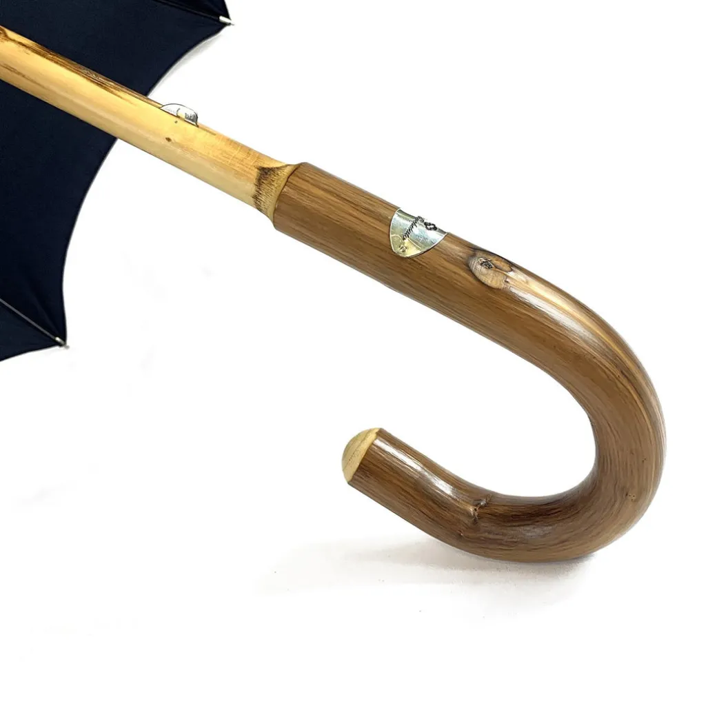 Ombrello Blu navy con legno di castagno naturale curvato a mano