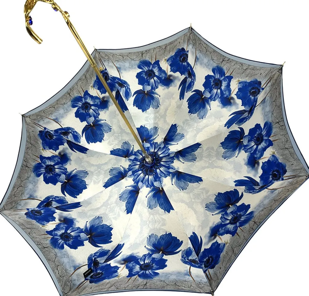 Ombrello blu scuro sfumato con Fiori