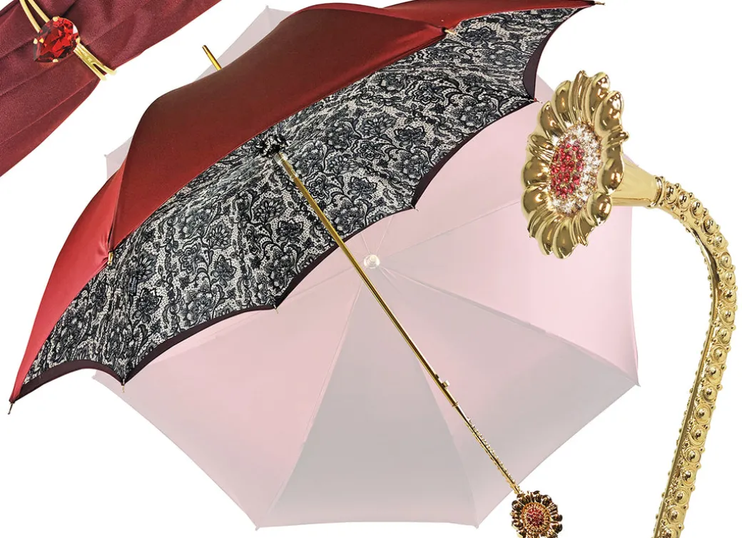 Ombrello Bordeaux cangiante con interno fantasia pizzo