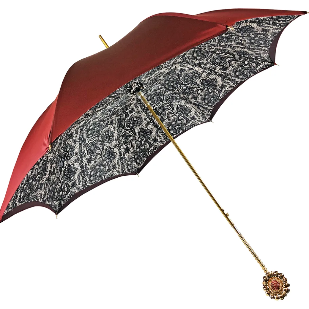 Ombrello Bordeaux cangiante con interno fantasia pizzo