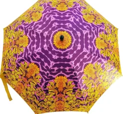 Ombrello con fantasia leopardata fucsia e corone dorate
