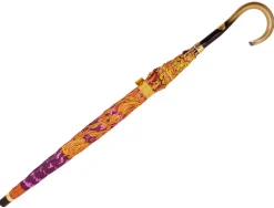 Ombrello con fantasia leopardata fucsia e corone dorate
