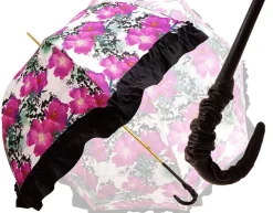 Ombrello con fiori fucsia con volant nero