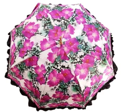 Ombrello con fiori fucsia con volant nero