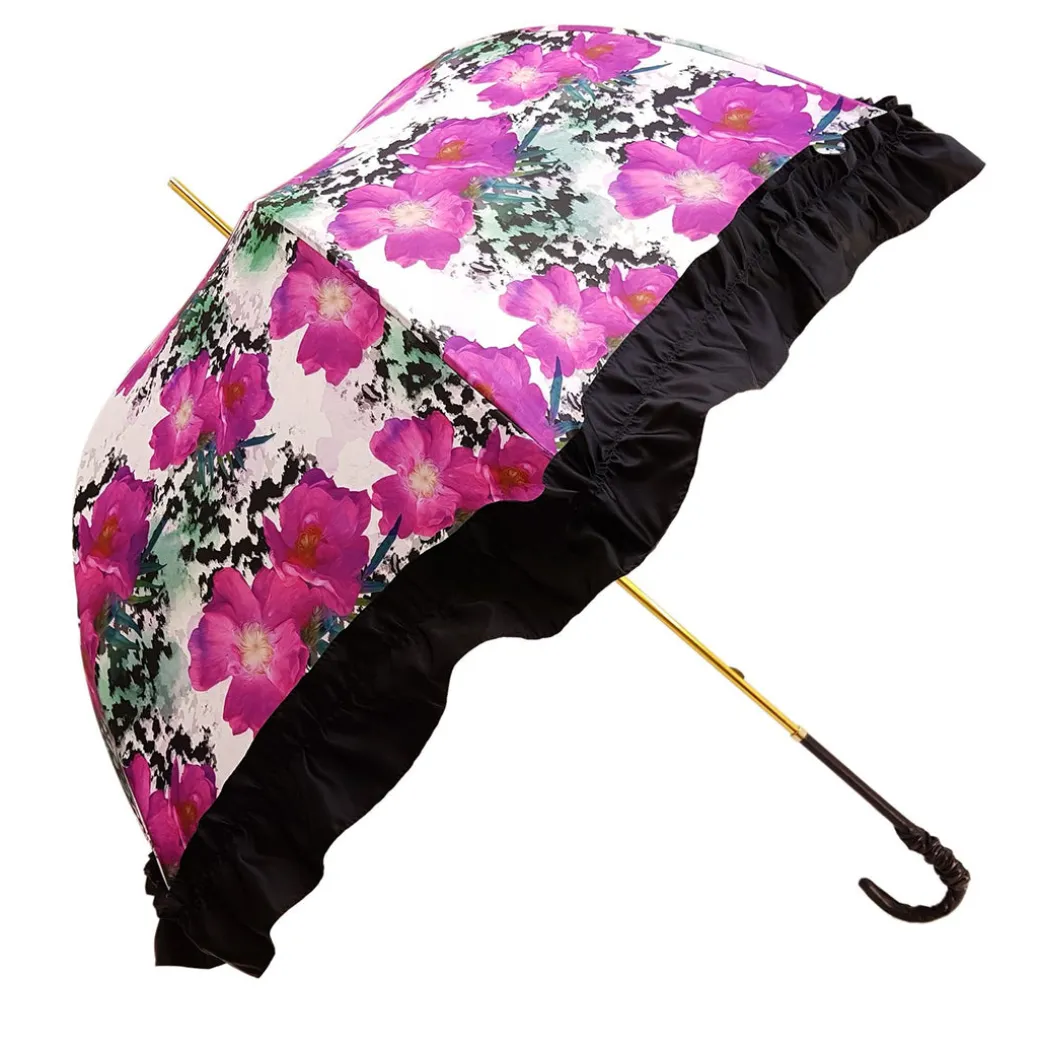 Ombrello con fiori fucsia con volant nero