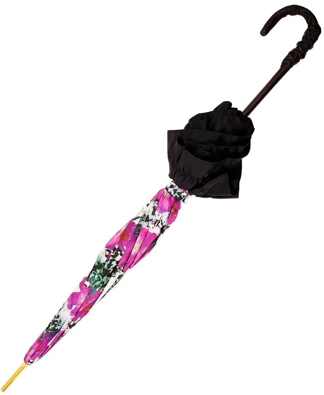 Ombrello con fiori fucsia con volant nero