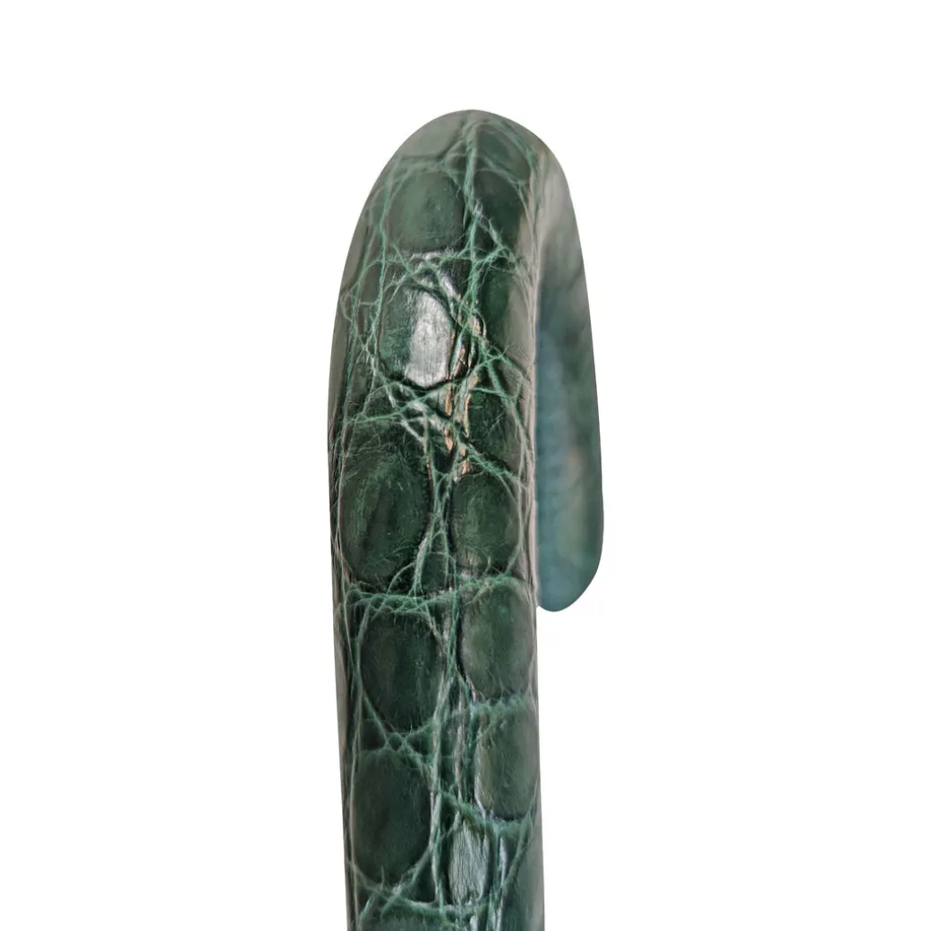 Ombrello con manico in pelle di coccodrillo Caiman verde