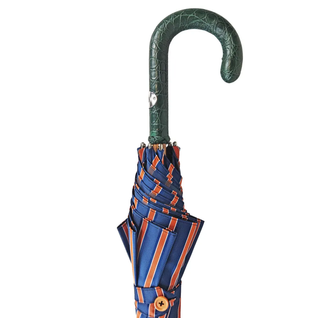 Ombrello con manico in pelle di coccodrillo Caiman verde