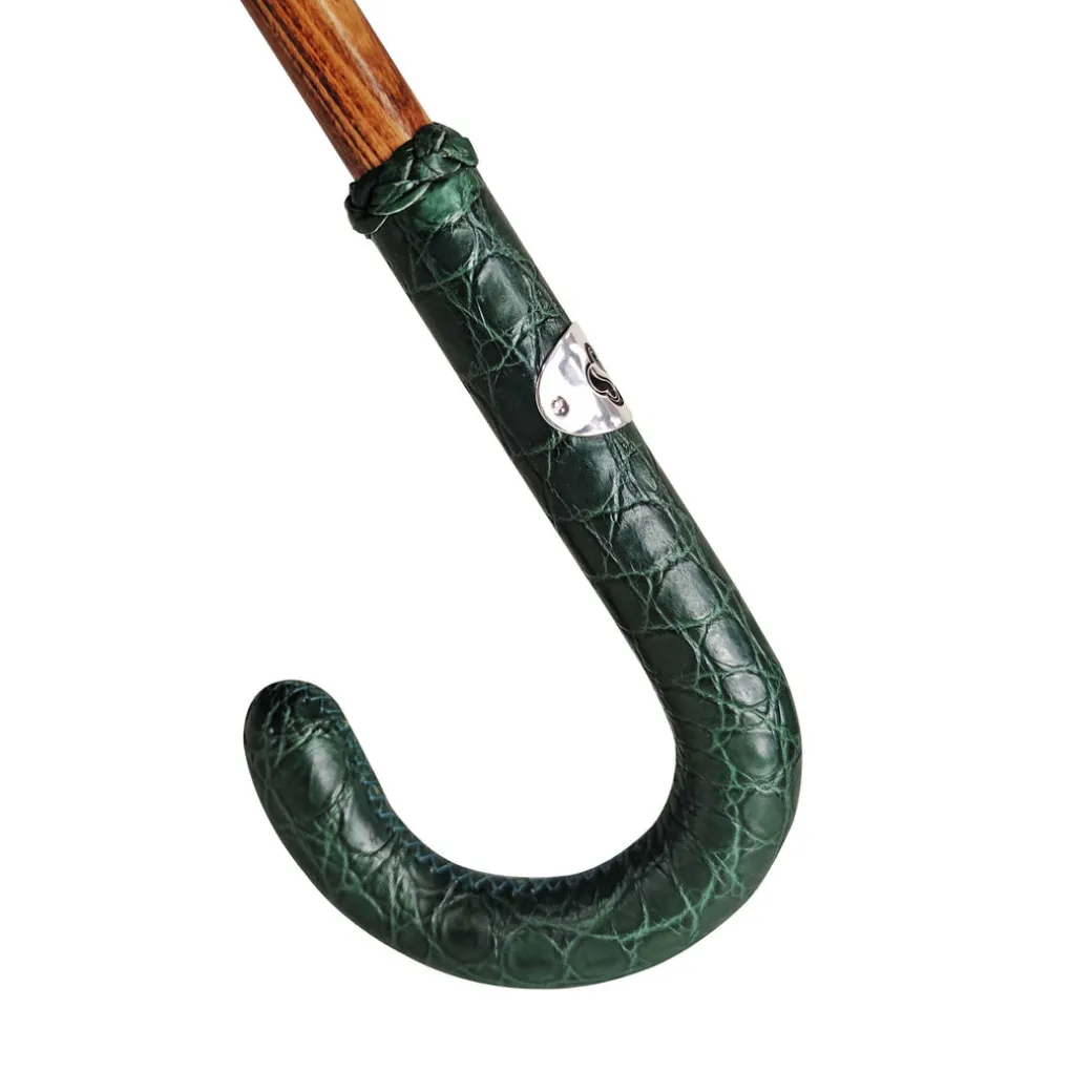 Ombrello con manico in pelle di coccodrillo Caiman verde
