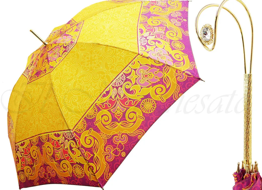 Ombrello con motivo brillante - giallo/Fucsia