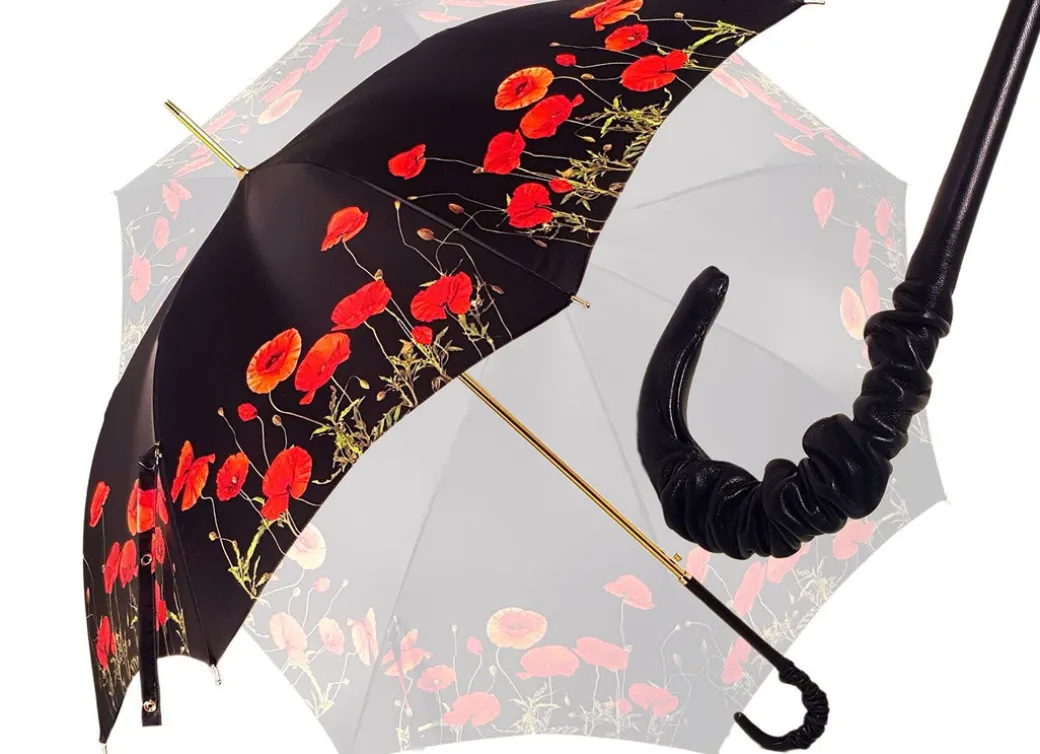 Ombrello con papaveri nero e rosso
