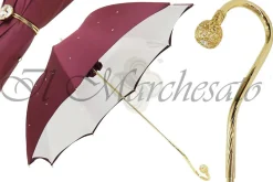 Ombrello da donna di lusso bordeaux con cristalli Swarovski