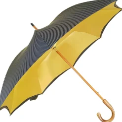 Ombrello da uomo classico a righe - Tessuto interno in raso giallo