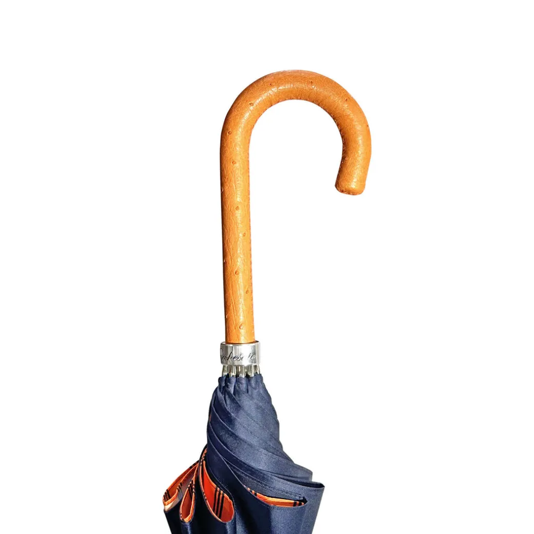 Ombrello da uomo elegante con manico in pelle di struzzo arancione