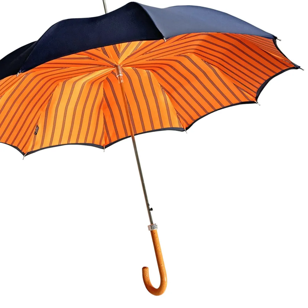 Ombrello da uomo elegante con manico in pelle di struzzo arancione