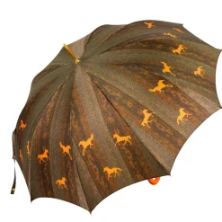 Ombrello da uomo elegante con manico in pelle di struzzo arancione
