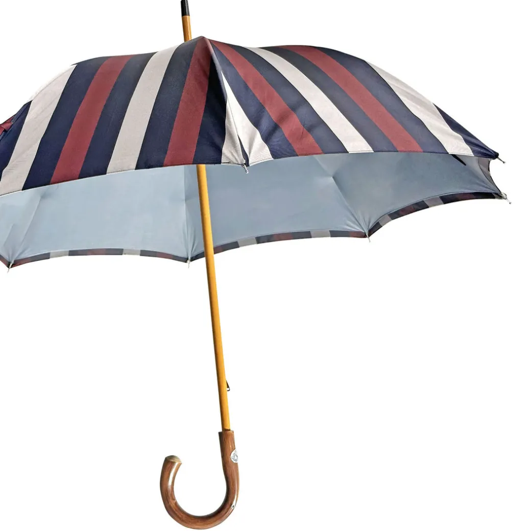 Ombrello da uomo in tessuto doppio - Design grigio e a righe