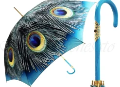 Ombrello di pavone di lusso realizzato a mano in un modello di ombrello di colore blu cielo