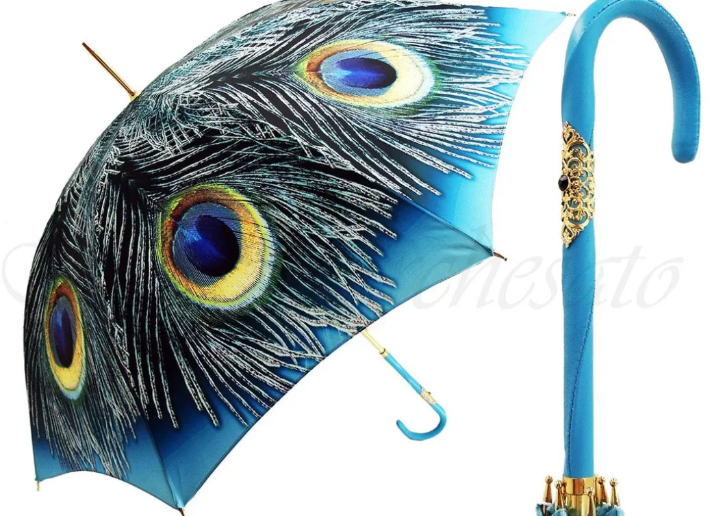 Ombrello di pavone di lusso realizzato a mano in un modello di ombrello di colore blu cielo