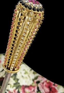 Ombrello fatto a mano - Design fiorito in colore oliva