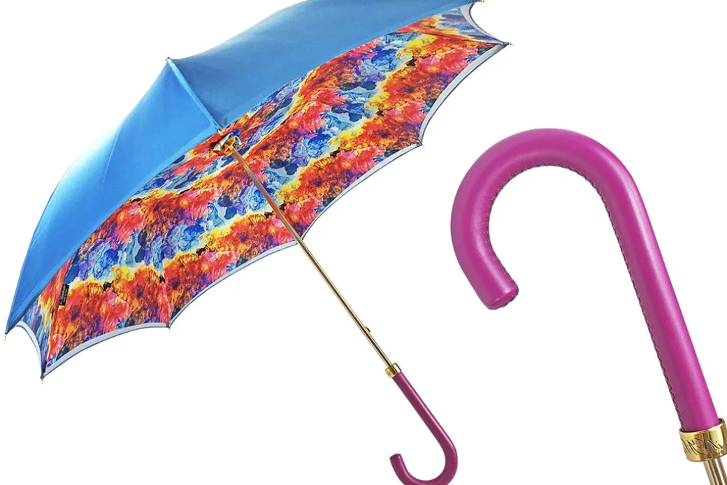 Ombrello fatto a mano in tessuto satinato multicolore
