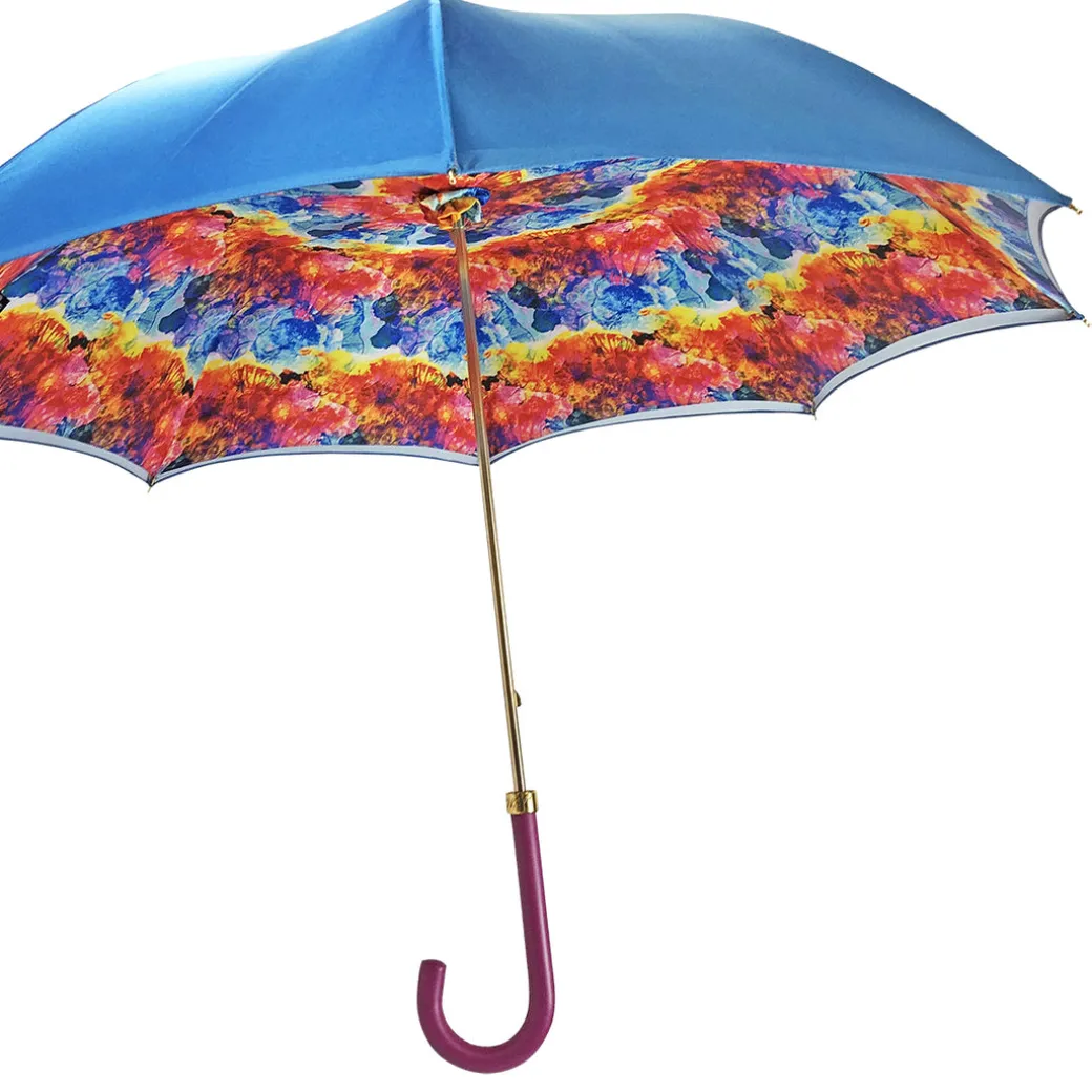 Ombrello fatto a mano in tessuto satinato multicolore