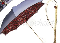 Ombrello grigio sfumato alla moda e fiorito, ombrello italiano alla moda doppio panno