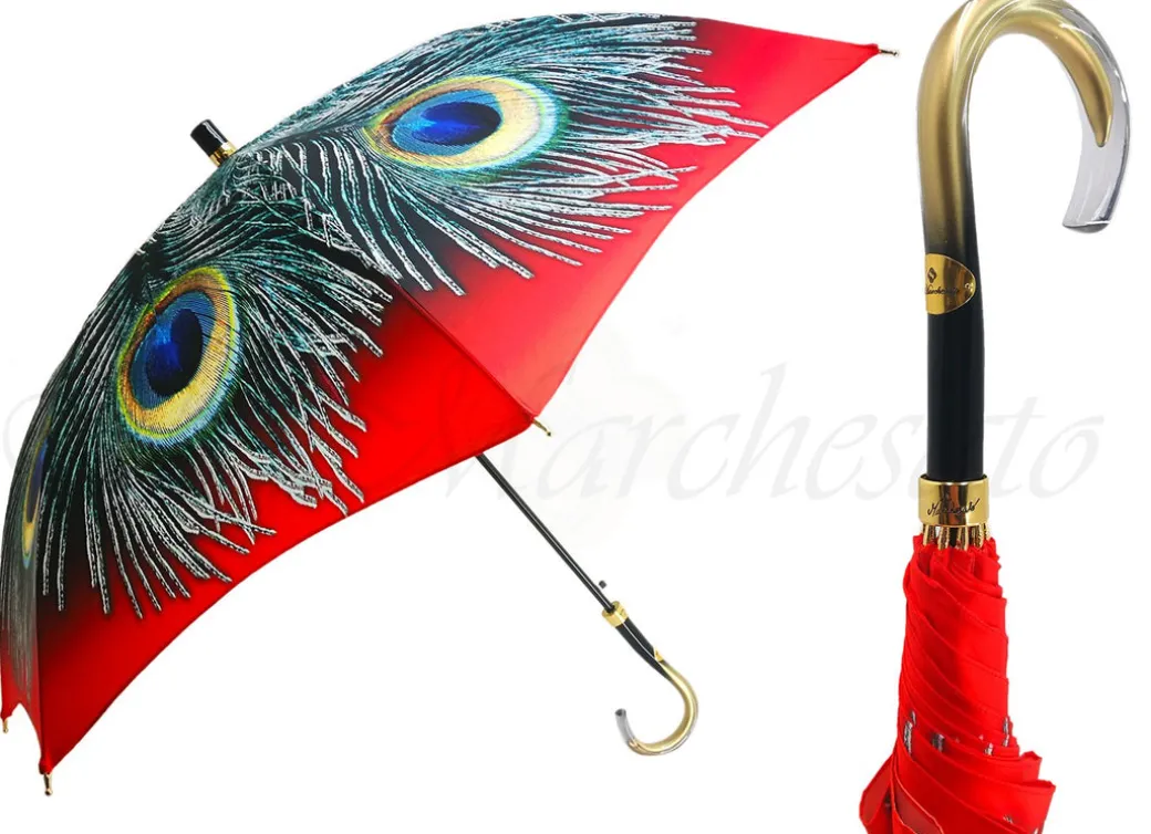 Ombrello italiano - Esclusiva piume di pavone rosso