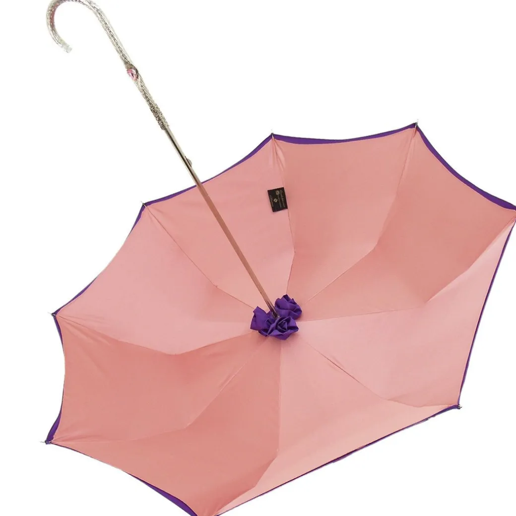 Ombrello ricamato a mano - Viola con rose rosa