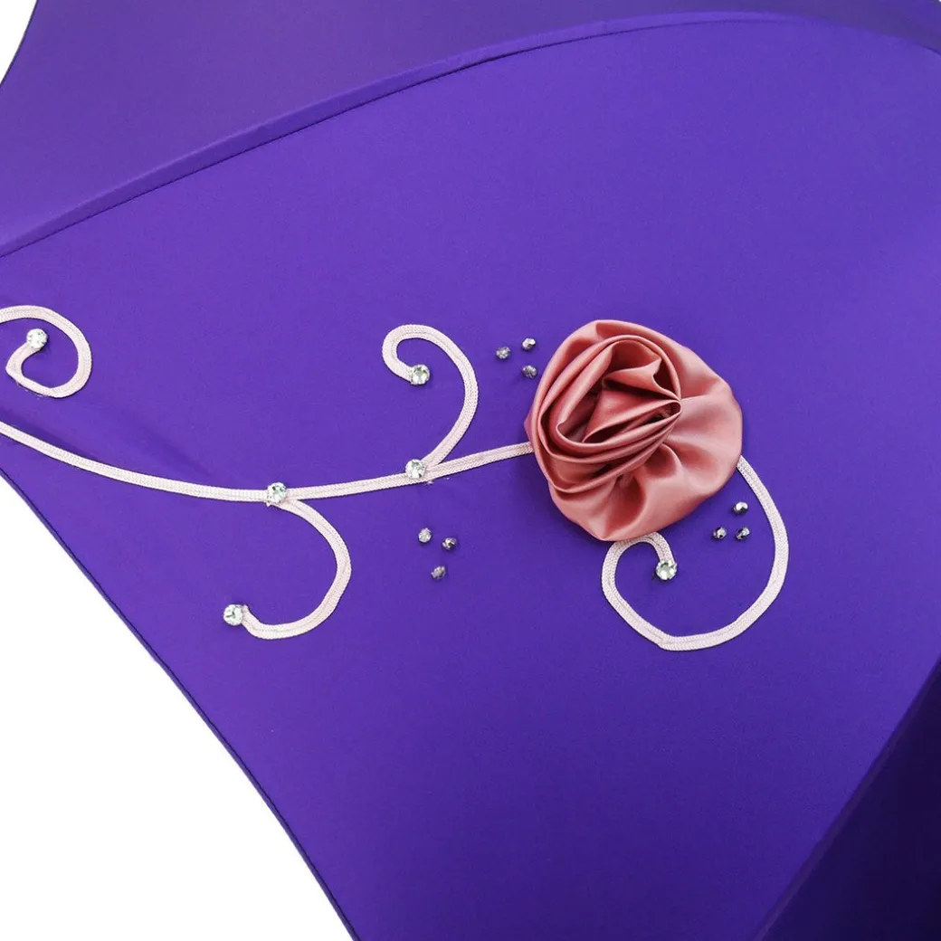 Ombrello ricamato a mano - Viola con rose rosa
