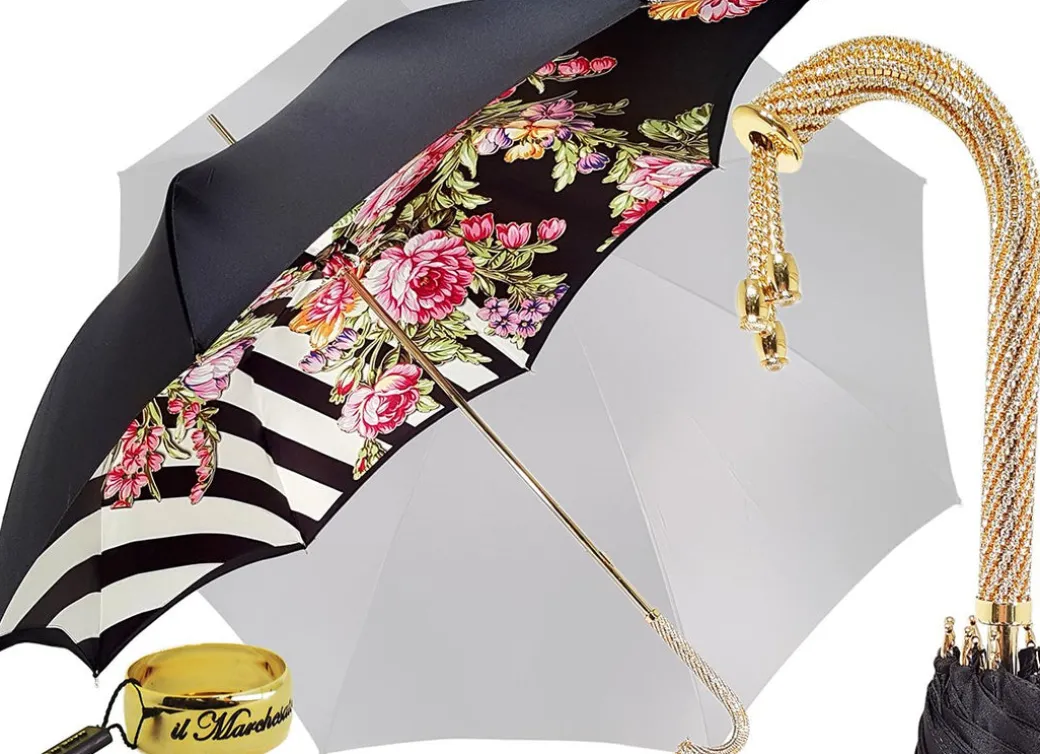Ombrello Rose colorate e righe Black and white - Maniglia tempestata d