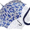 Parasole floreale con Margherite - Manico in pelle blu