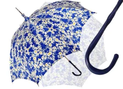 Parasole floreale con Margherite - Manico in pelle blu