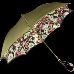 Prezioso ombrello color Khaki con medaglione di cristalli