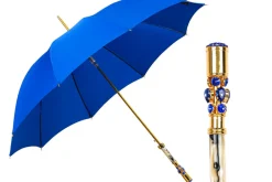 Sapphire Splendor: Handcrafted Electric Blue Umbrella with Crystal Han