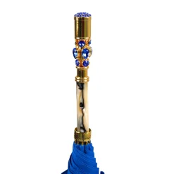 Sapphire Splendor: Handcrafted Electric Blue Umbrella with Crystal Han