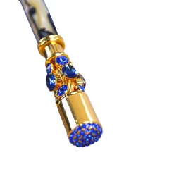Sapphire Splendor: Handcrafted Electric Blue Umbrella with Crystal Han