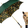 Savannah Majesty: Green Umbrella with Striking Leopard Handle