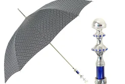 Stylish Grey & Blue Jacquard Umbrella - Silverplated handle