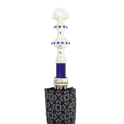 Stylish Grey & Blue Jacquard Umbrella - Silverplated handle
