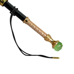 Wild Elegance: Teal Umbrella with Leopard Print and Green Crystal Hand